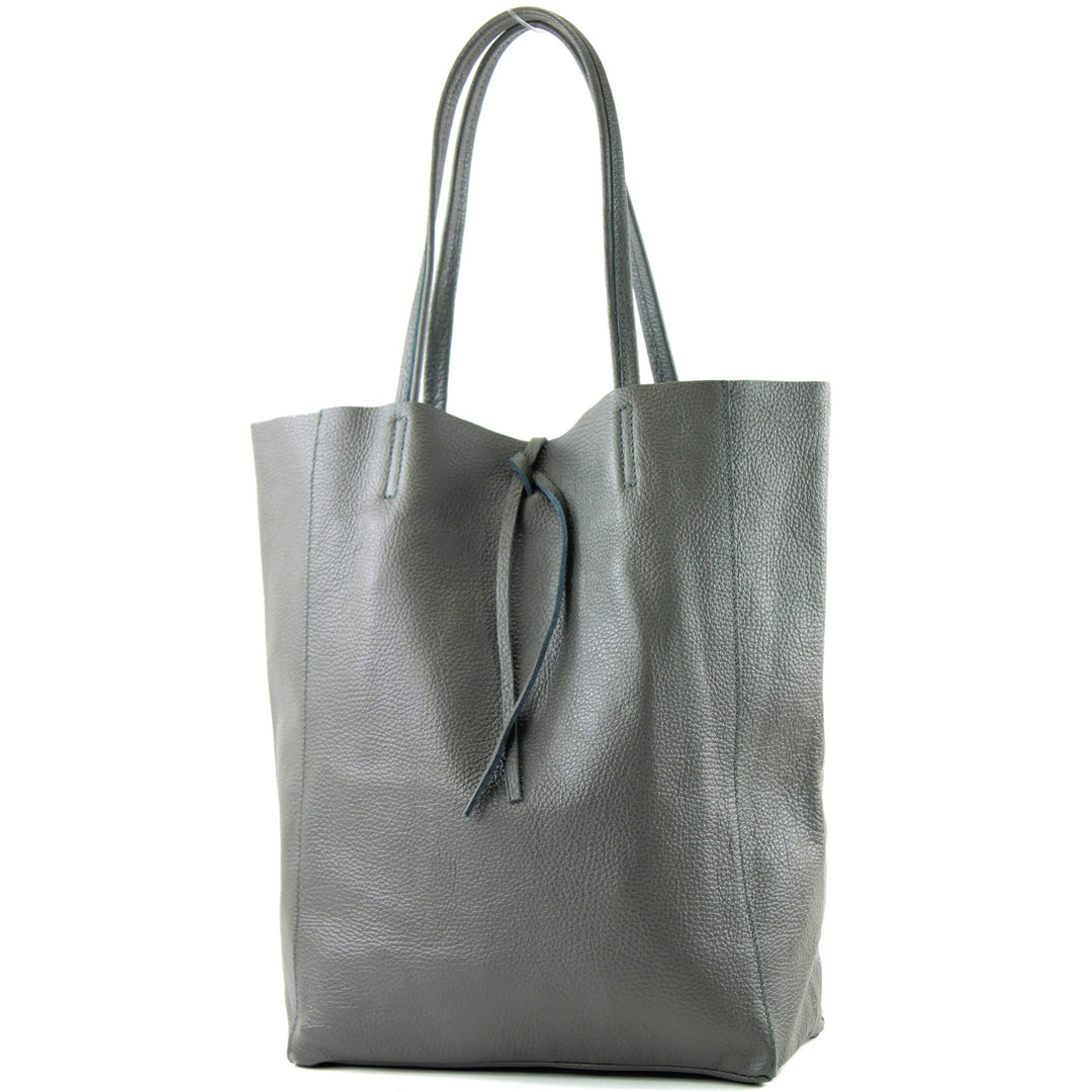 modamoda de - T163 - Ital. Shopper Large mit Innentasche aus Leder Dunkelgrau, Dunkelgrau