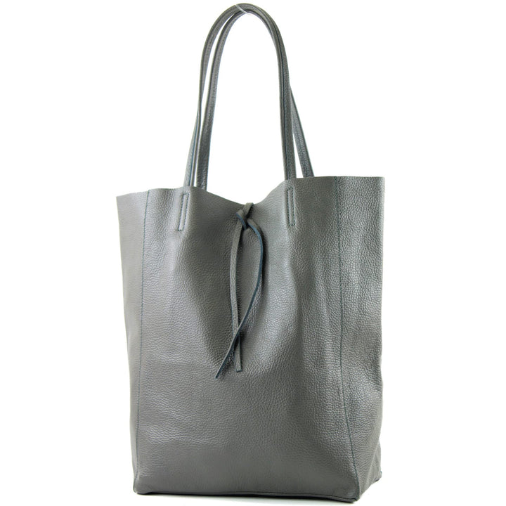 modamoda de - T163 - Ital. Shopper Large mit Innentasche aus Leder Dunkelgrau, Dunkelgrau