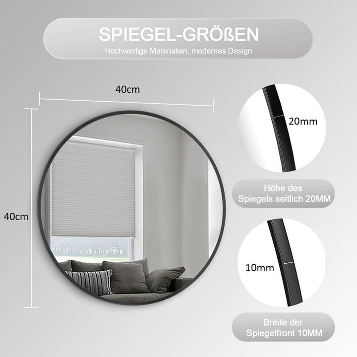 Goezes Runder Spiegel Schwarz 40cm Wandspiegel, Rund Schwarz Wandspiegel Metallrahmen Spiegel Dekora