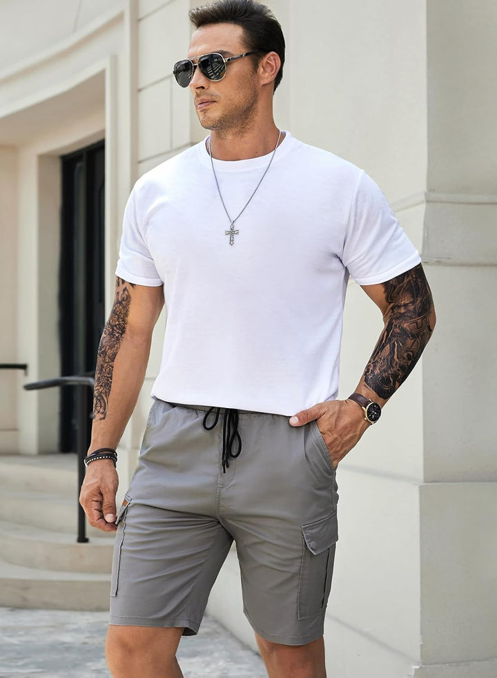 JMIERR Kurze Hosen Herren Baumwolle Cargo Shorts Herren Sommer Freizeithose mit Taschen S C Grau, S