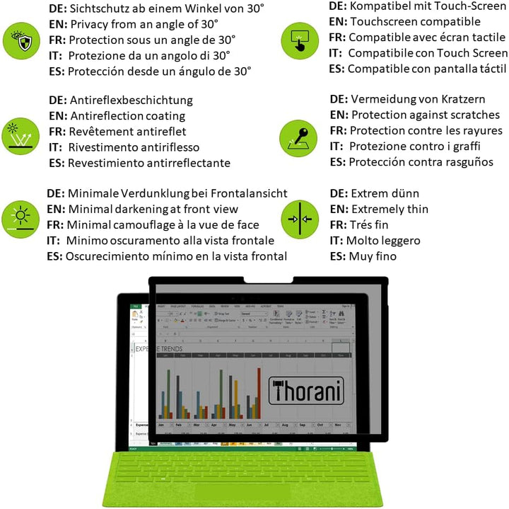 Wiederverwendbarer Privacy Filter mit Rahmenbefestigung für Microsoft Surface Book 1, 2 & 3 (15") -