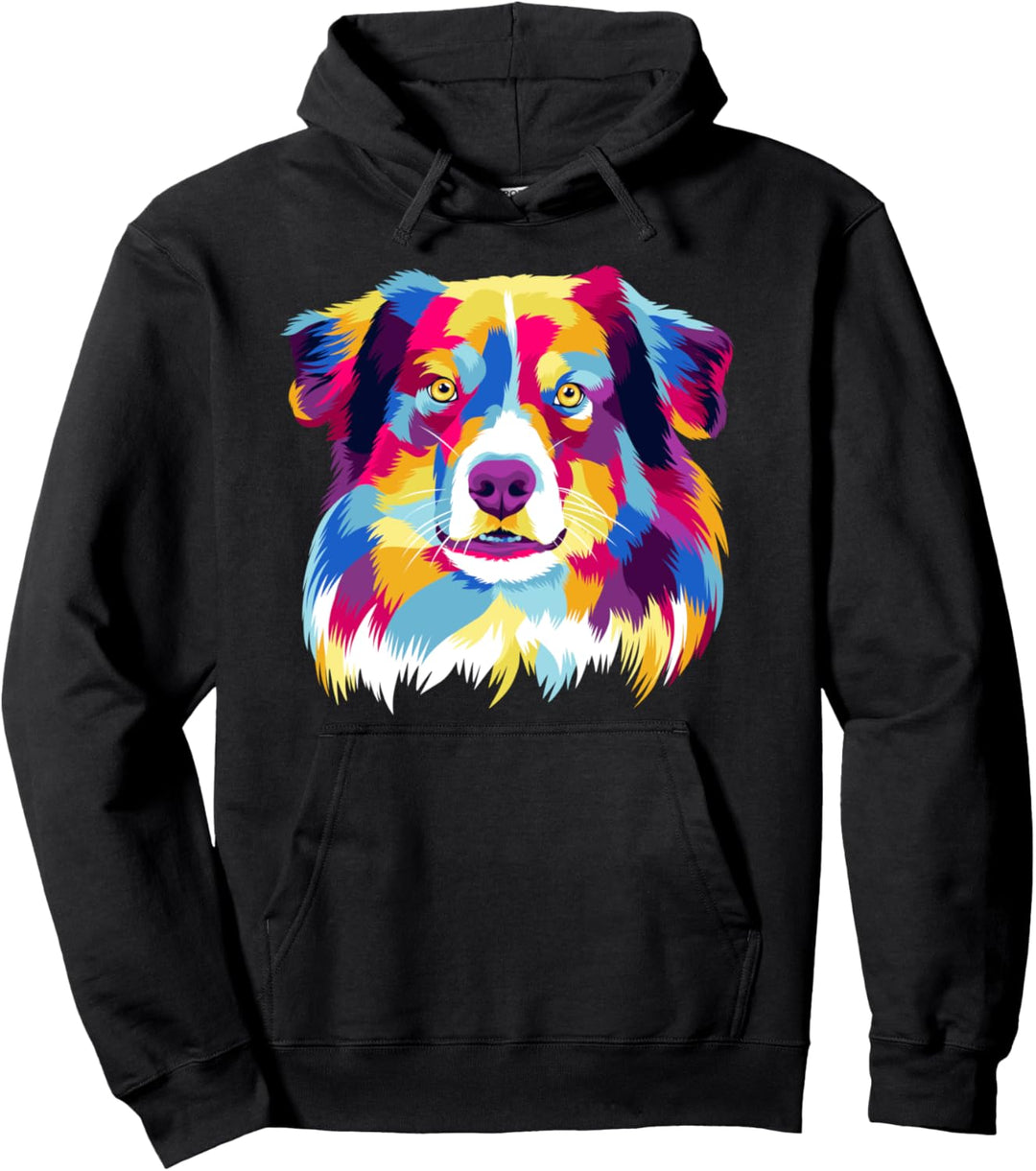 Pop Art Australian Shepherd Porträt Aussie Frauen Männer Pullover Hoodie