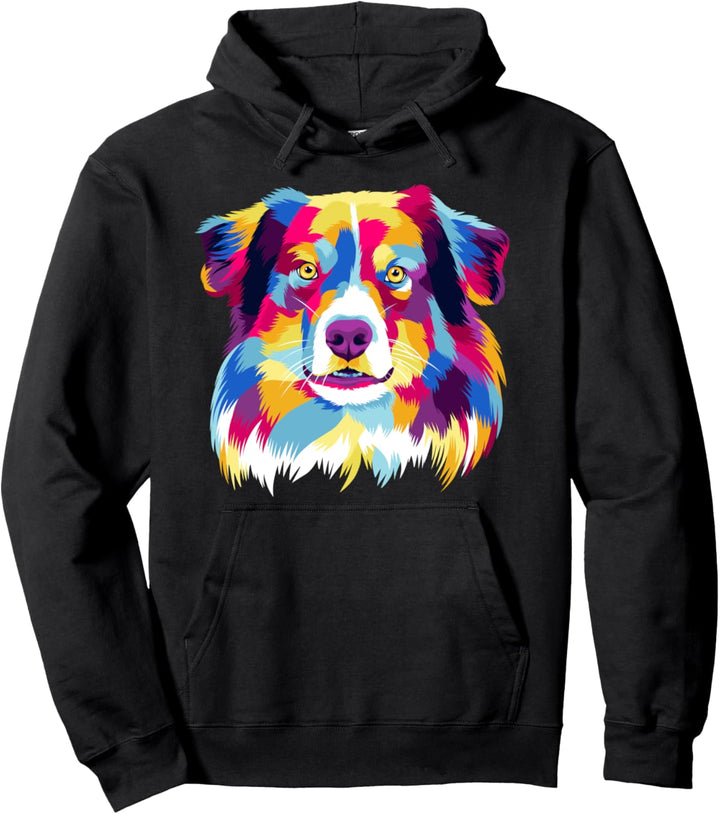 Pop Art Australian Shepherd Porträt Aussie Frauen Männer Pullover Hoodie