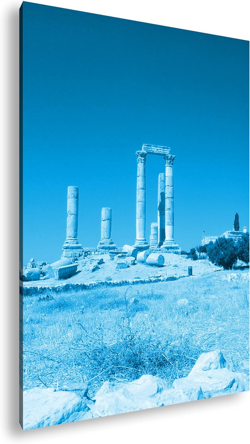 deyoli alte Ruine in Jordanien Format 100x70 Effekt: Monocrome Blau als Leinwandbild, Motiv fertig g
