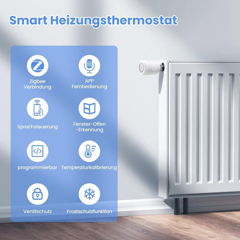AVATTO Zigbee Thermostat Heizung, Smart Heizkörperthermostat, Programmierbar Heizungsthermostat Unte