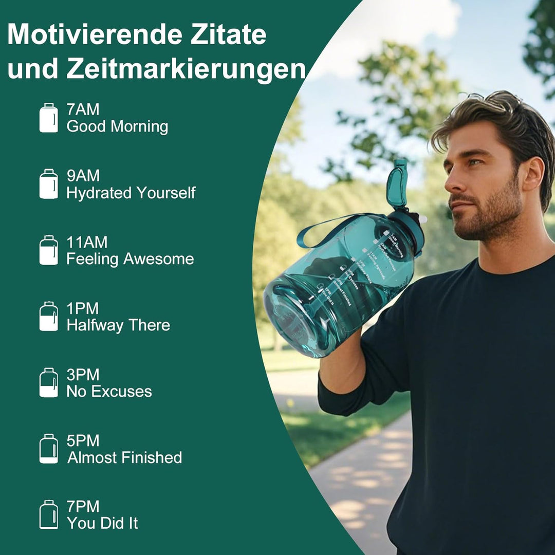 2 Liter Trinkflasche, BPA Frei, Trinkflasche Gym mit Zeitmarkierung, für Fitnessstudio, Büro, Outdoo