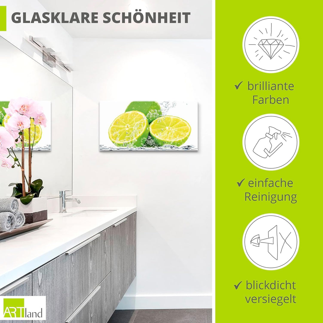 ARTland Glasbilder Wandbild Glas Bild einteilig 60x30 cm Querformat Früchte im Wasser Obst Cocktails