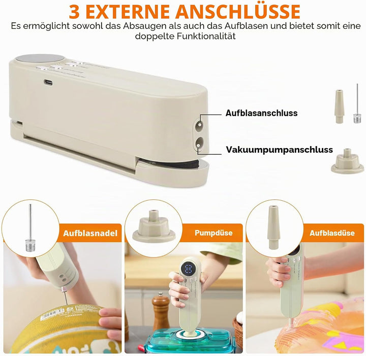 Mini Vakuumierer, Tragbar 60 KPA Folienschweissgerät mit 3 Temperaturstufen, 5 Beutel, 1 Inflator Ad