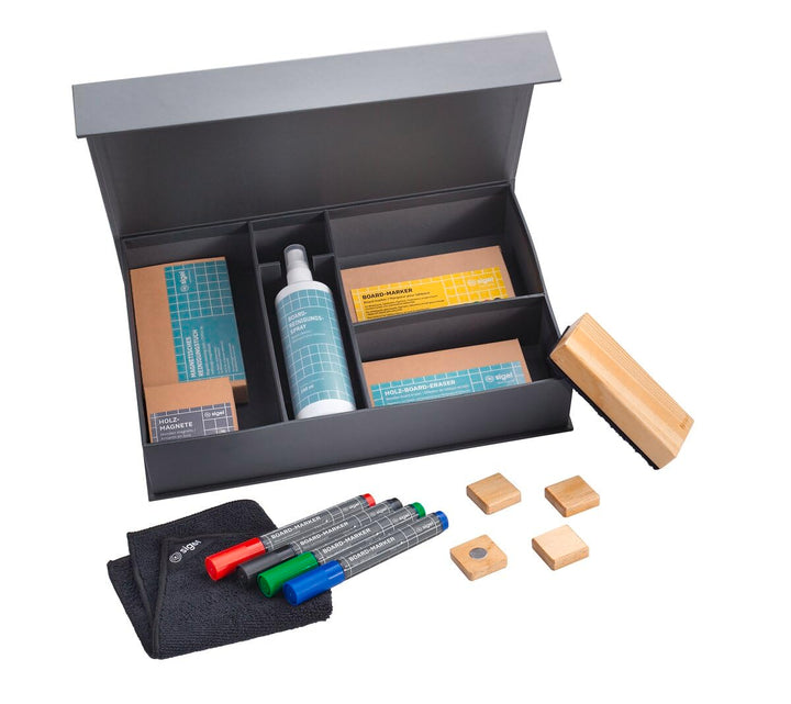 SIGEL BA311 Starterset - für Whiteboards und Glas-Magnetafeln - 4 Board-Marker, 4 Holz-Magnete, Eras
