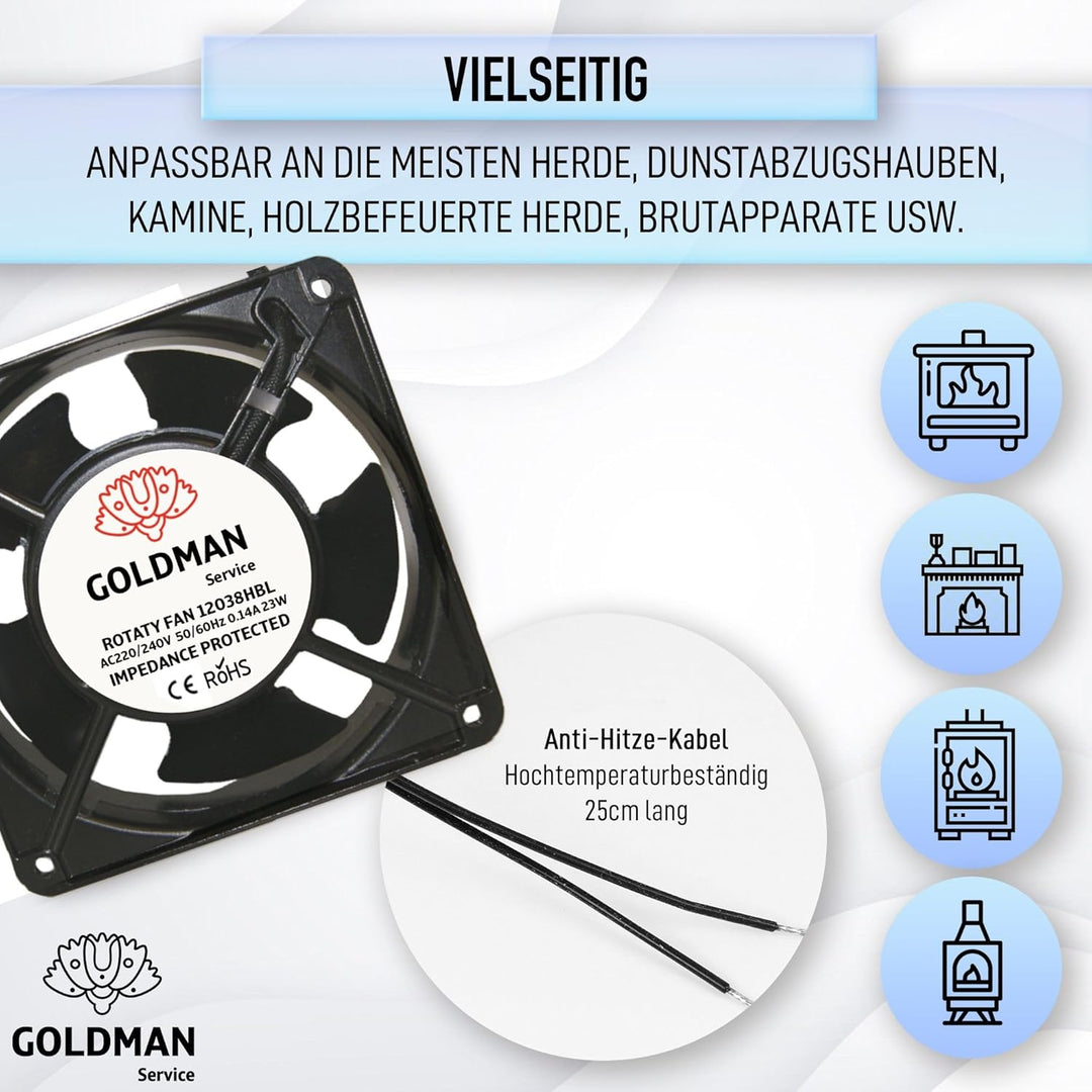 GOLDMAN SERVICE – Hochtemperatur-Axialventilator für einsteckbare Kaminkassette | Leise mit leistung