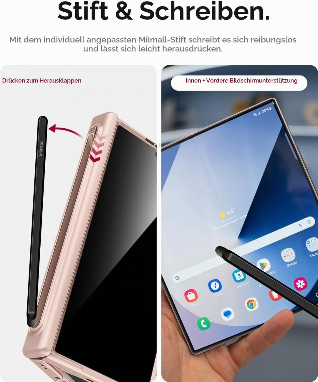 Miimall Magnetisch Hülle Kompatibel mit Samsung Galaxy Z Fold 7 Hülle mit S-Pen &amp; Stifthalter, [Anti