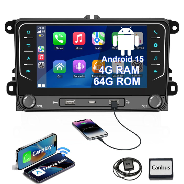 ESSGOO 4+64G Bluetooth Autoradio CarPlay und Android Auto Für VW Golf 5 6 Plus Touran Tiguan EOS Pas