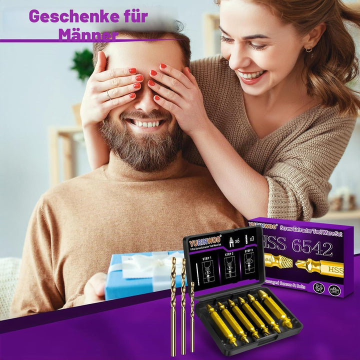 9 Stück Schraubenausdreher Set mit Titannitrid-beschichtet, HSS 6542 Stahl, Härtegrad HRC 80, Schrau