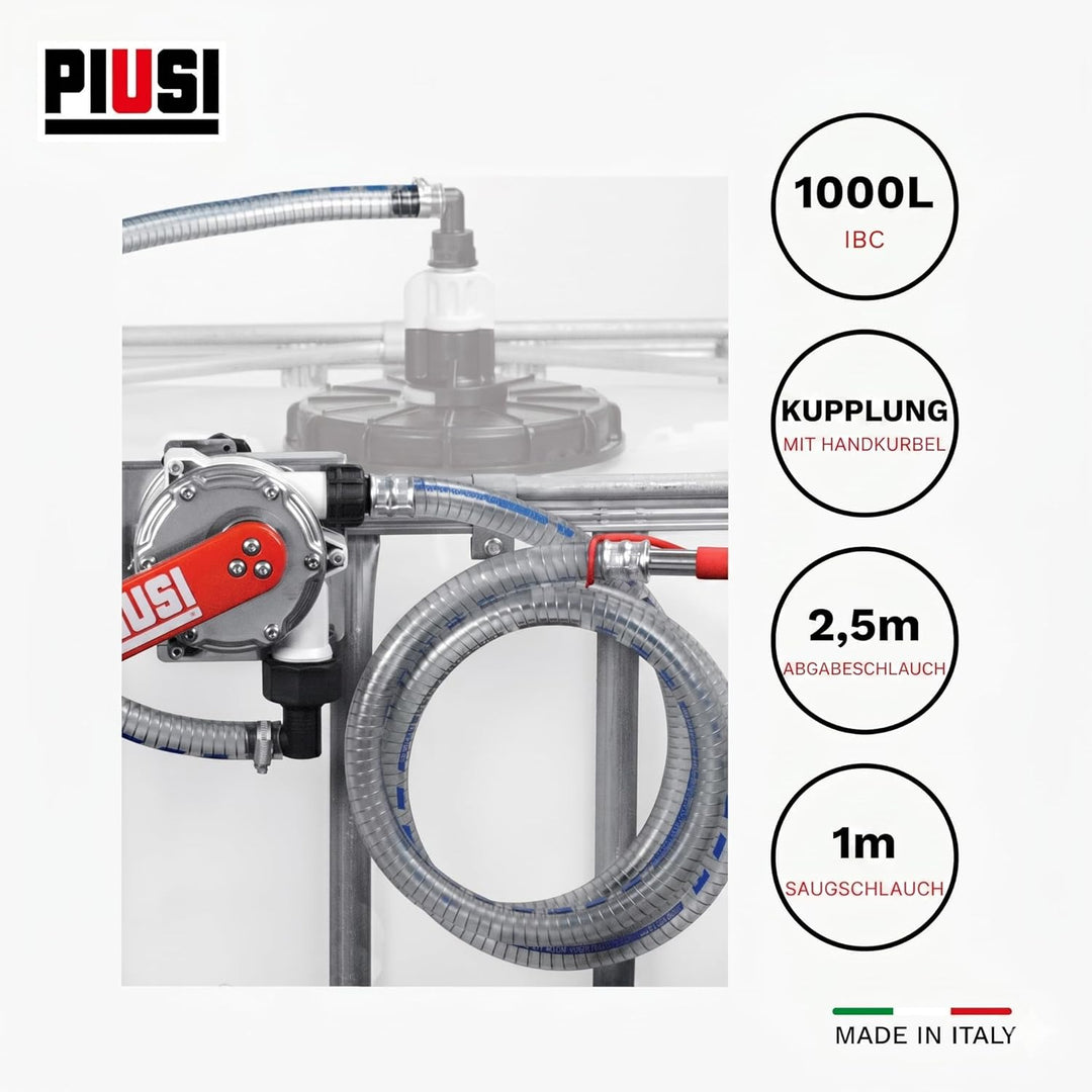 PIUSI Handkurbelpumpe für AdBlue/Urea/DEF, Wasser und Frostschutzmittel mit IBC-Tankhalterung, 38 Li