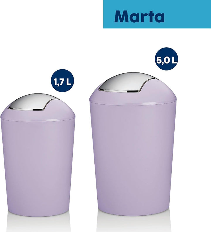 kela Schwingdeckeleimer violett, Kosmetikeimer 5l mit Schwingdeckel, Kunststoff, MARTA, Mülleimer Ba
