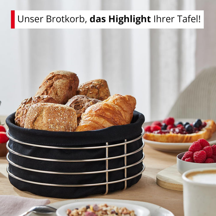 Meisterkoch Brotkorb aus Metall mit Stoffeinsatz, rund 20 cm, Brötchenkorb aus Edelstahl, Stoffeinla