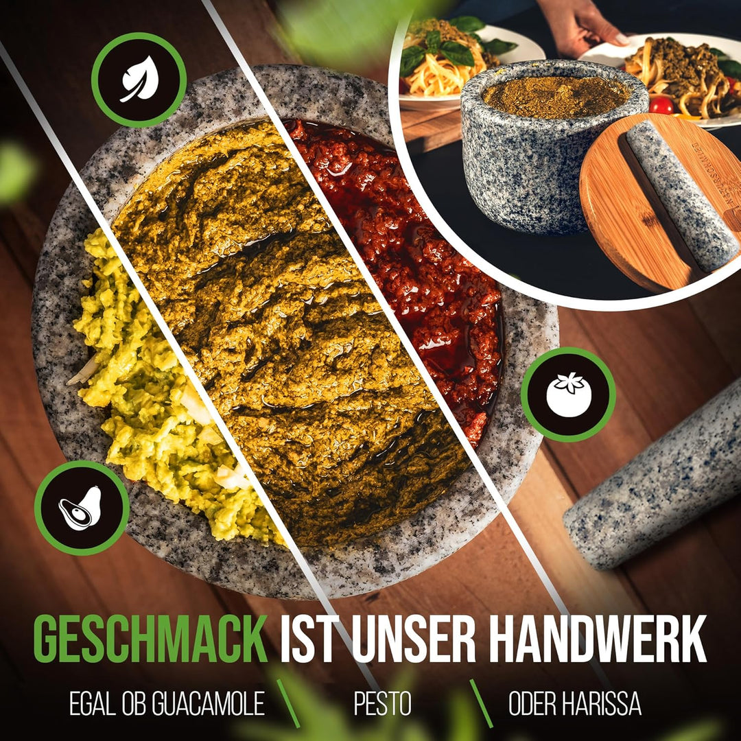 NATURSCHMIED Mörser mit Stössel & Deckel - AirProof 2.0 Verschluss + SolidStand Pad | 750 ml - Hellg