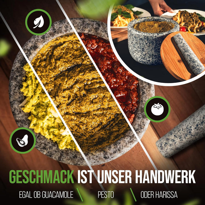 NATURSCHMIED Mörser mit Stössel & Deckel - AirProof 2.0 Verschluss + SolidStand Pad | 750 ml - Hellg