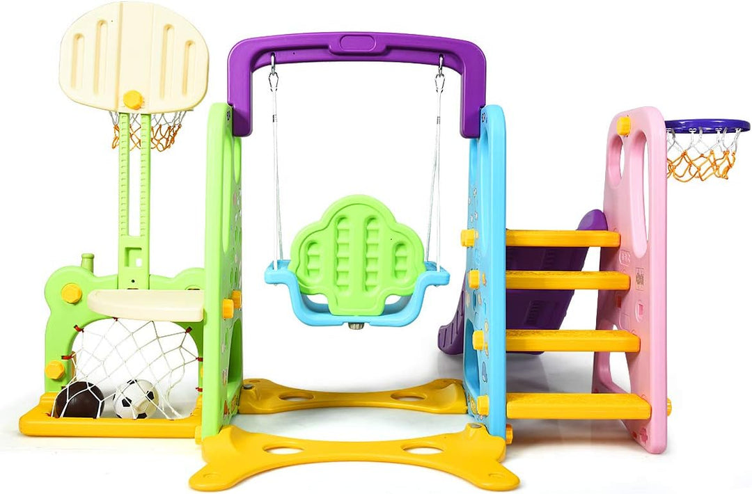 COSTWAY 6 in 1 Kinder Rutsche mit Schaukel, Kinderrutsche Indoor mit Basketballkorb &amp; Fussballtor &amp;