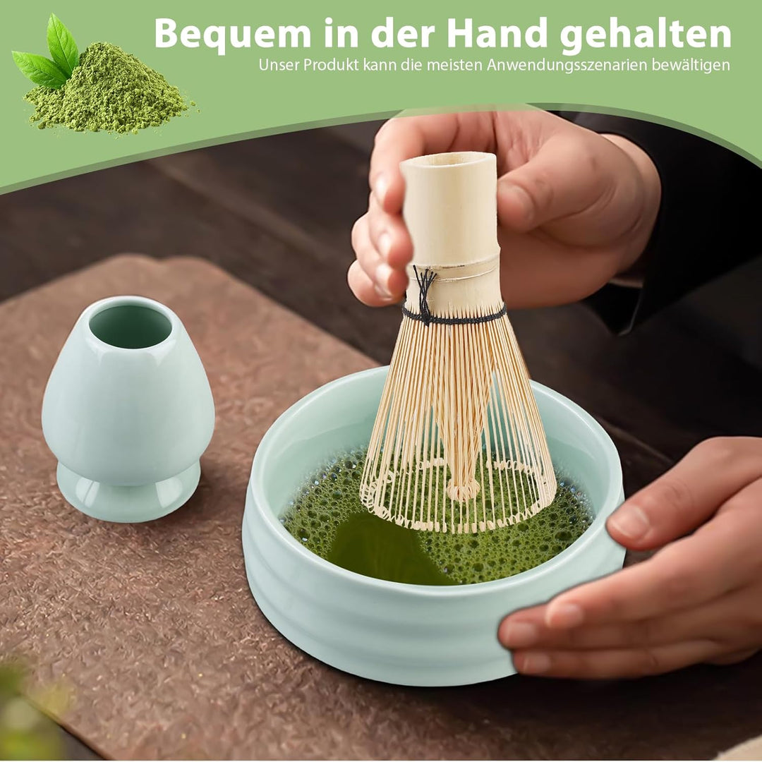 Matcha Tee Set, Matcha Besen Set mit Matcha-Schneebesen, Besenhalter, Matcha Schale aus Keramik, 2 T