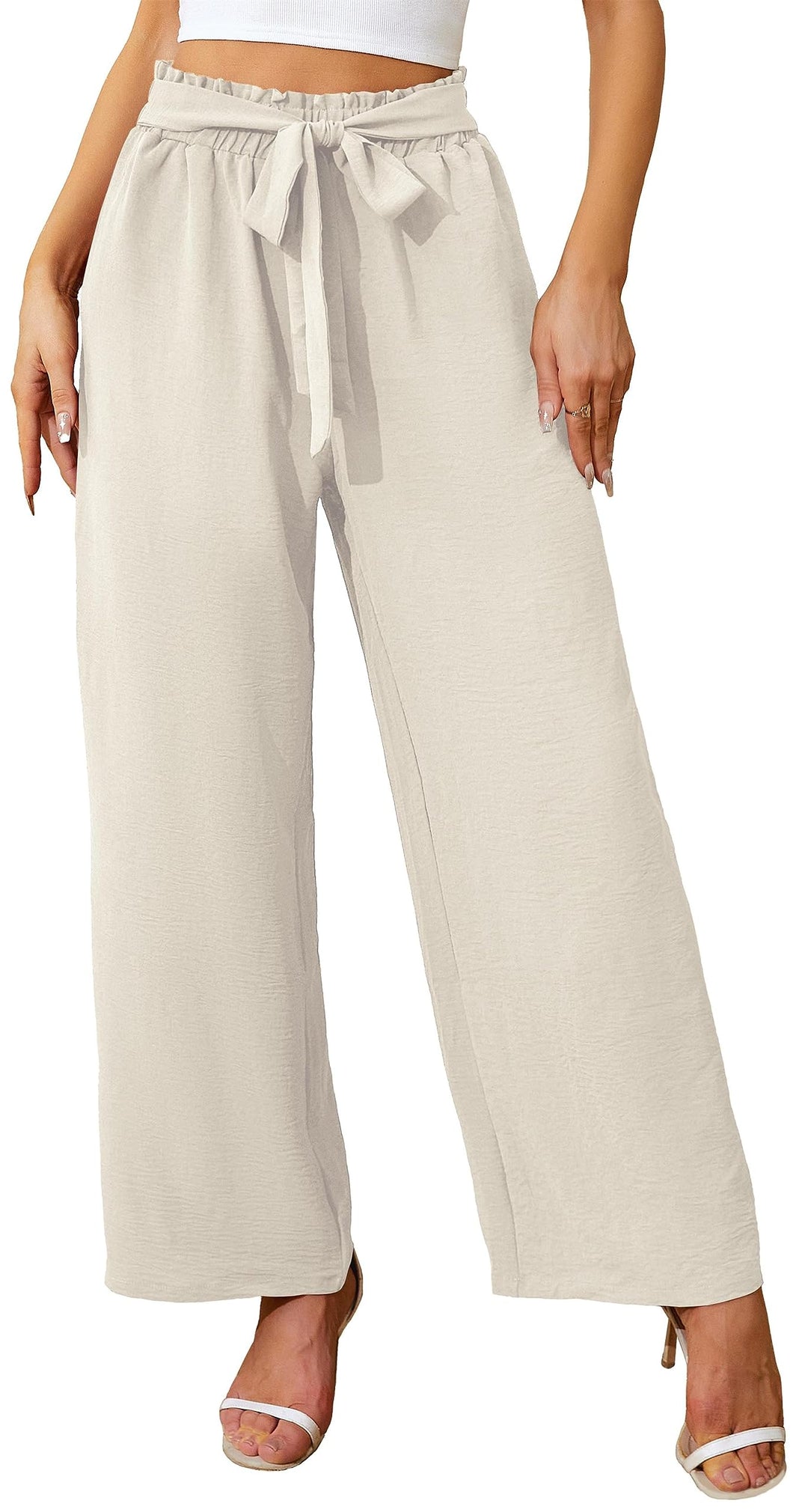 Damen Hose mit weitem Bein Leicht und Elegant Elastischer Bund Sommerhose mit Taschen für Legere Arb
