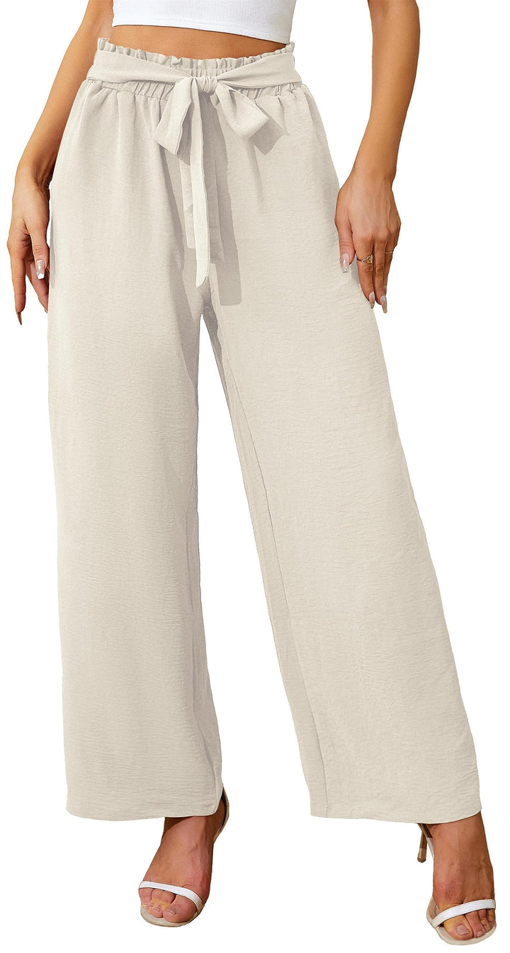 Damen Hose mit weitem Bein Leicht und Elegant Elastischer Bund Sommerhose mit Taschen für Legere Arb