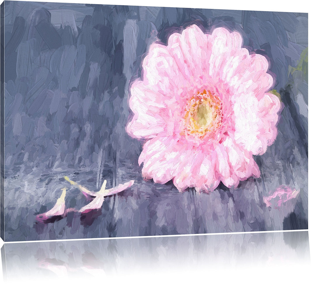Pixxprint Gerbera auf Boden / 100x70cm Leinwandbild bespannt auf Holzrahmen/Wandbild Kunstdruck Deko