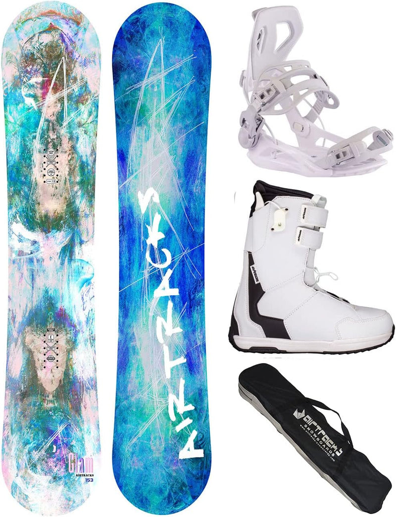 Airtracks Damen Snowboard-Set Glam Flat Zero Rocker + Bindung Master W Fastec + Boots + Sb Bag 144 1