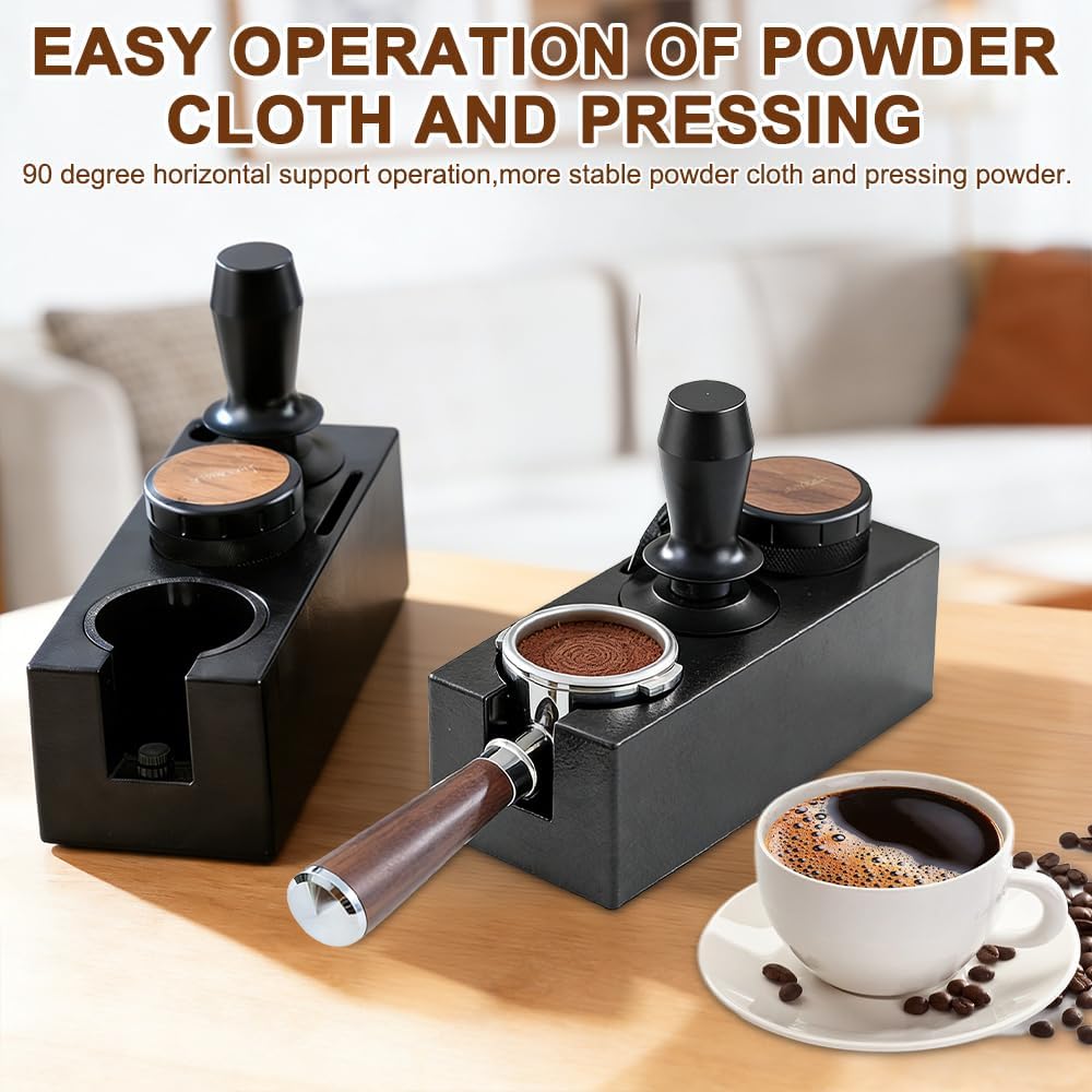 Tamperstation für Barista(51-58mm), Tamping Station aus ABS, Einstellbar Coffee Schwarz Tamper Stati