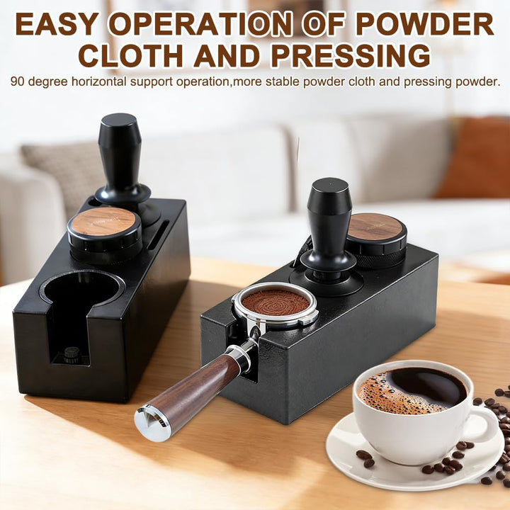 Tamperstation für Barista(51-58mm), Tamping Station aus ABS, Einstellbar Coffee Schwarz Tamper Stati