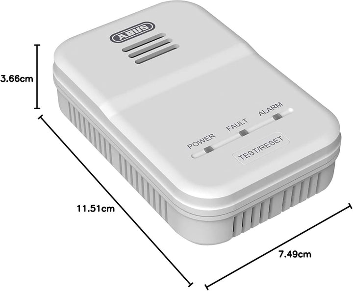 ABUS Gasmelder GWM100ME für Gasthermen - Erdgas (Methan) / Stadtgas - Alarmlautstärke 85 dB -  weiss