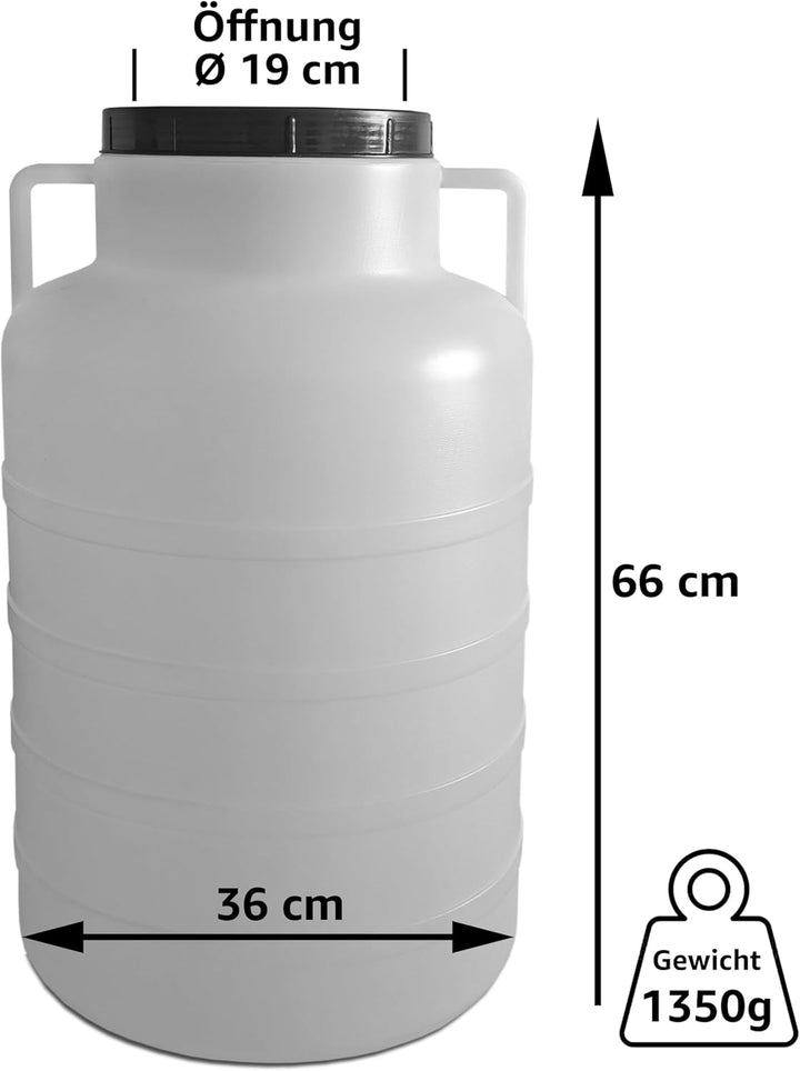 Plasteo® 60 Liter Weithalsfass Natur Rund mit Deckel und Henkeln, Lebensmittelecht und BPA-Frei, Fut