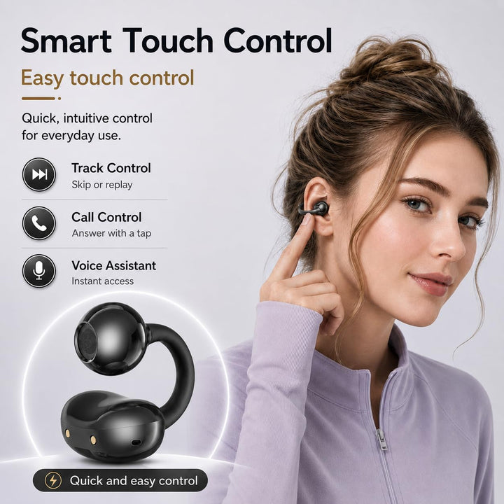 Bluetooth Kopfhörer 6.0, Open Ear Clip-On Kopfhörer Kabellos mit ENC Mikrofon, LED Anzeige, 48H Akku