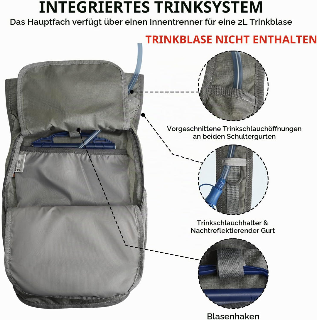 Wanderrucksack Klein 13L Faltbarer Rucksack Damen Herren Tagesrucksack Daypack Ultraleicht Trekkingr