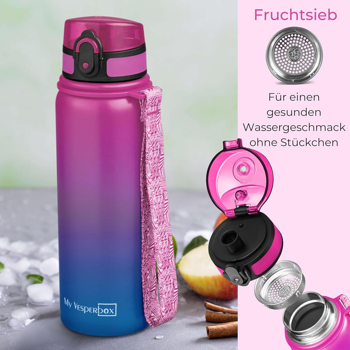 MY VESPERBOX® Edelstahl Thermosflasche Kinder [INK. STROHHALM & SIEB] - Isolierflasche für Jungen &