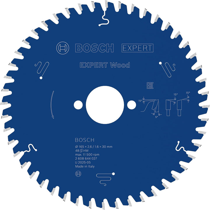 Bosch Professional 1x Kreissägeblatt Expert for Wood (Holz, Sägeblatt Ø 165 x 30 x 2,6 mm, 48 Zähne,
