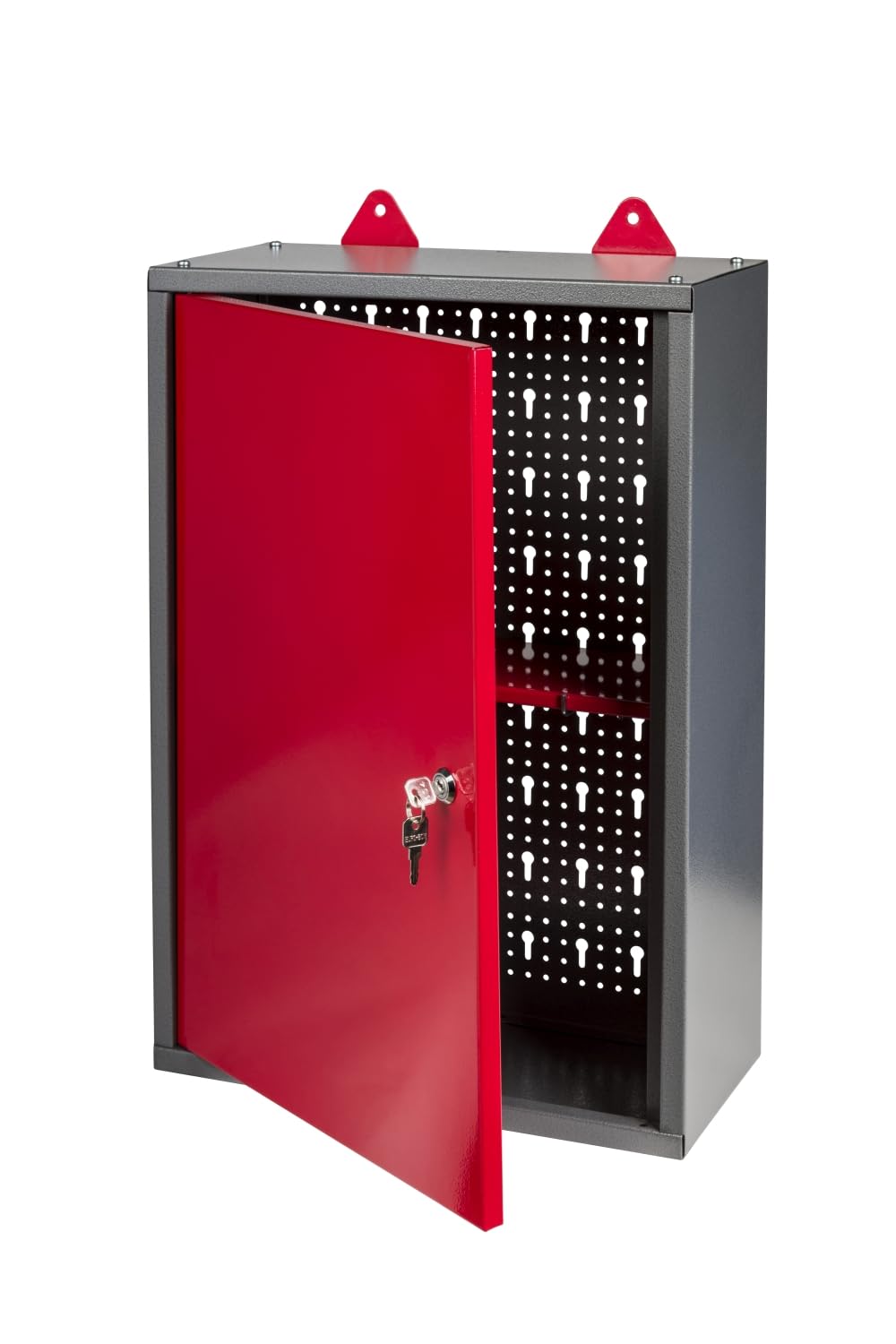Werkstattschrank bzw. Schlüsselschrank aus Metall mit verschliessbarer Tür, einem Einlegeboden, eine
