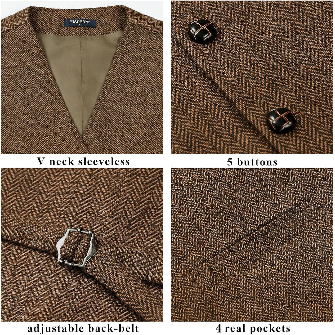 Herren Anzugweste Herringbone Weste Hochzeit Herrenweste Formale Tweed Wollweste Classic Basic Weste