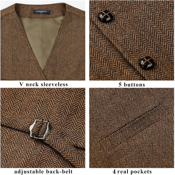Herren Anzugweste Herringbone Weste Hochzeit Herrenweste Formale Tweed Wollweste Classic Basic Weste