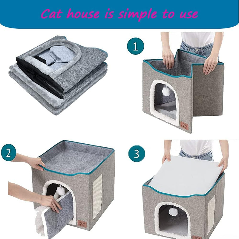 YUDOXN Faltbares Haus für Katzen mit Terrasse, zusammenklappbar, Höhle für Katzen und kleine Hunde,