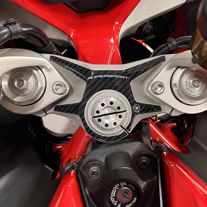 LABELBIKE 3D Motorrad Gabelplattenaufkleber kompatibel mit Ducati | Supersport, Lenkradschutz aus Ku