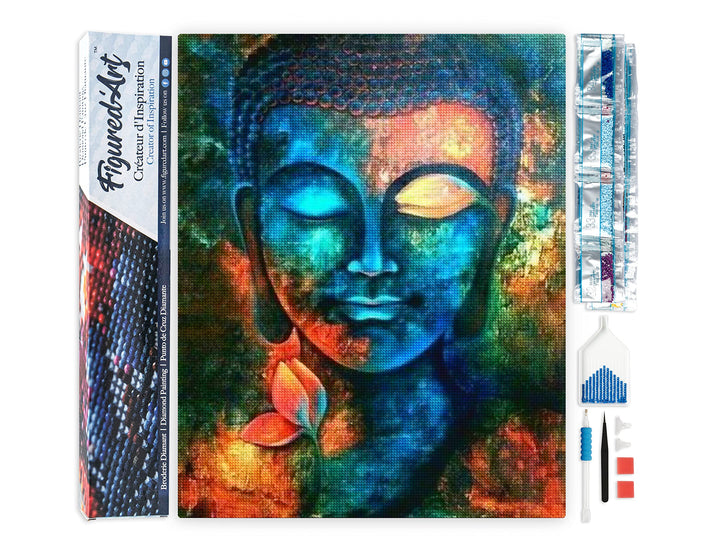 Figured'Art Diamond Painting Erwachsene 40x50cm Ganze Leinwand gerollt Buddha bunt 5D Bilder Eckige