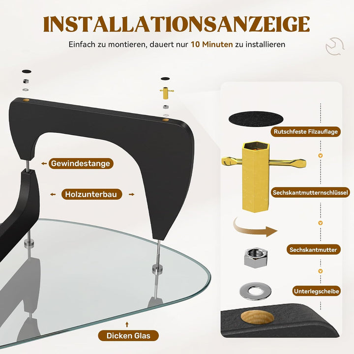 Dreieckiger Beistelltisch, Couchtisch Glas Transparent, Kleiner Wohnzimmertisch Minimalismus, MDF Ho