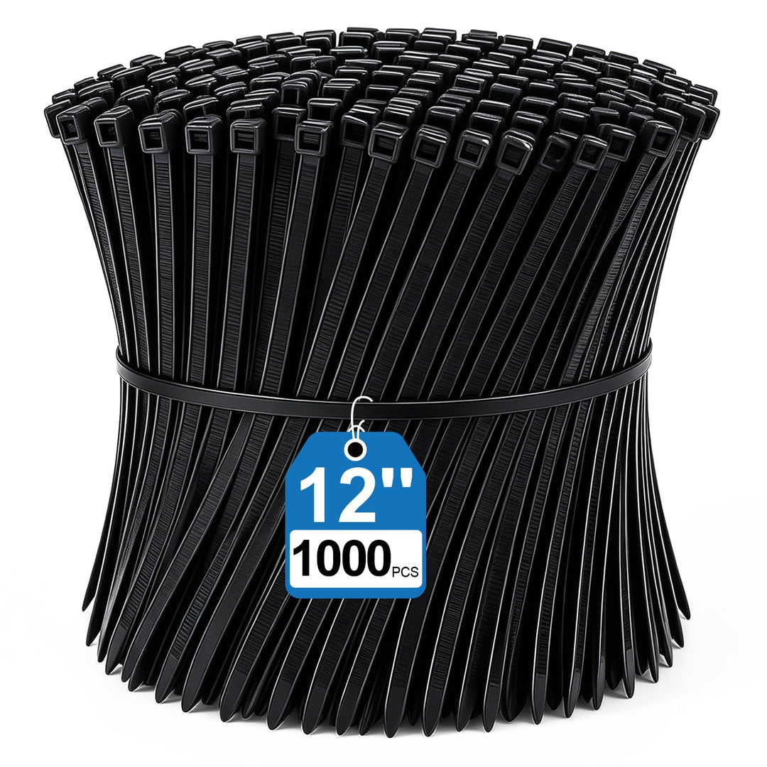 1000 Stück Kabelbinder Schwarz 300 mm x 4,8 mm | UV-beständig &amp; wetterfest | Zugfestigkeit 30 kg | s