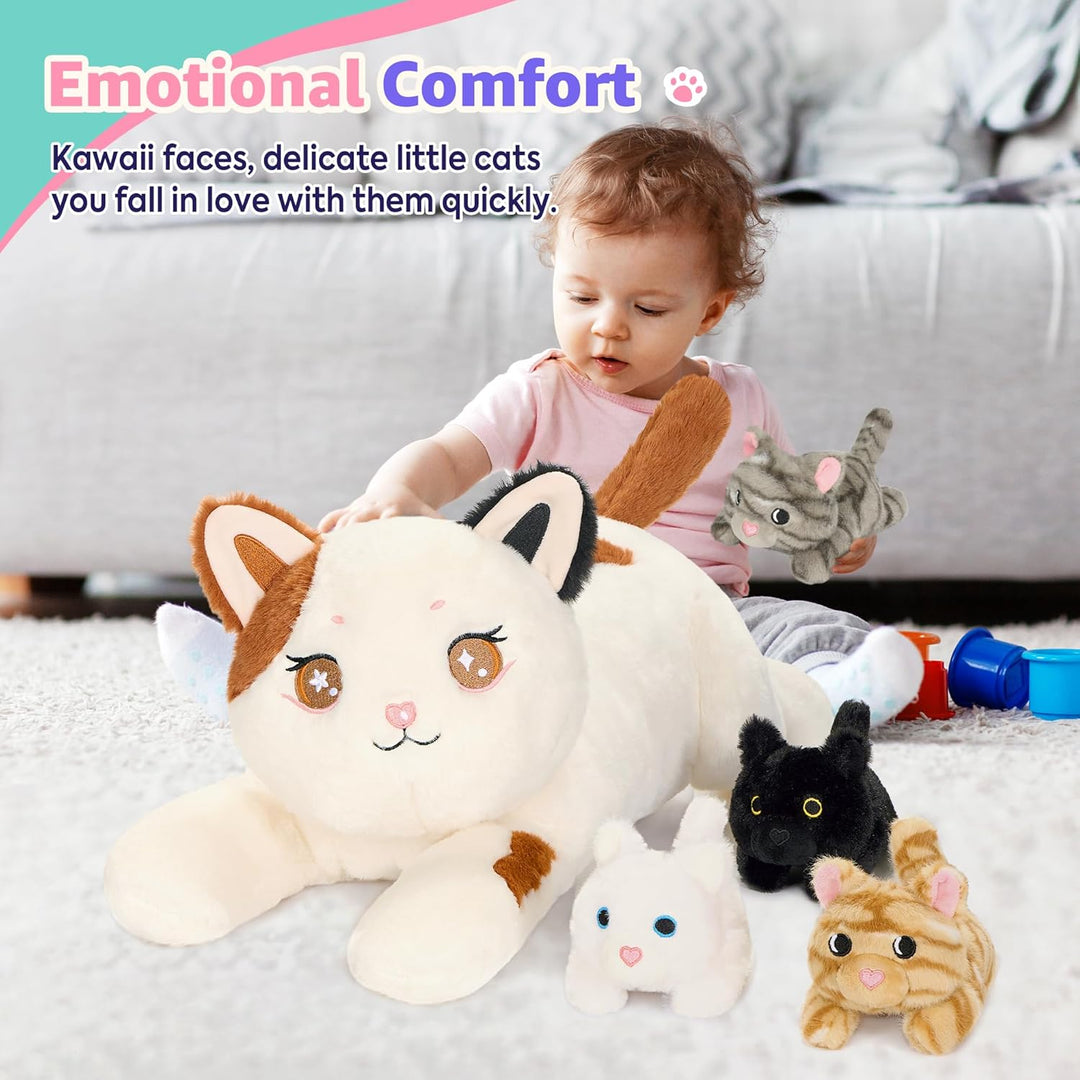 shownicer Plüschtier Katzen Kuscheltier Set 5 Stück Stofftier Kawaii Katze Plüsch Kissen Spielzeug G