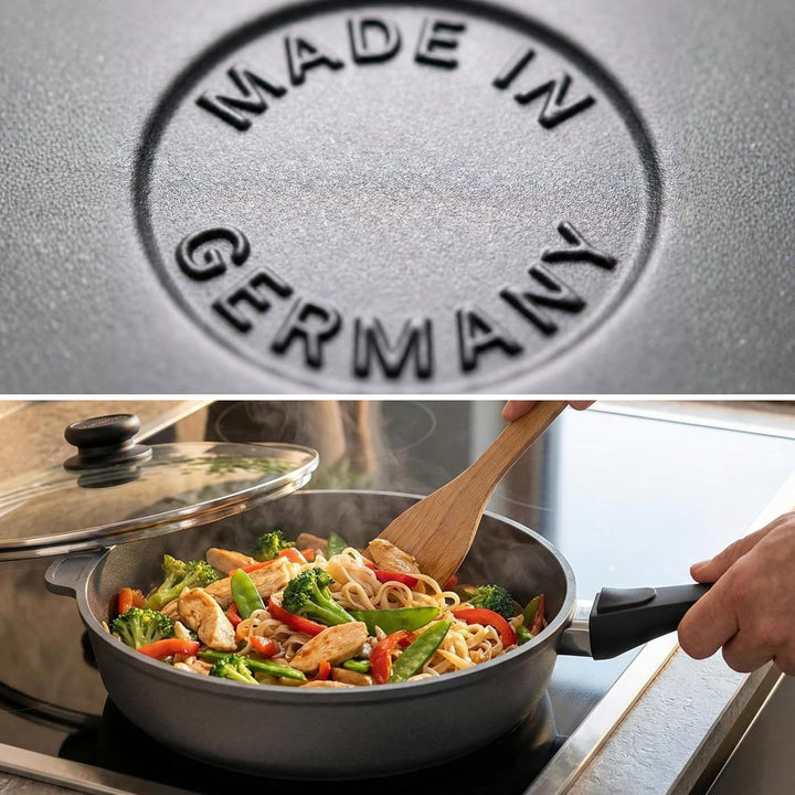 Lieblingspfanne Schmorpfanne 28cm Hochrandpfanne induktionsgeeignet Bratentopf Servierpfannen Alumin