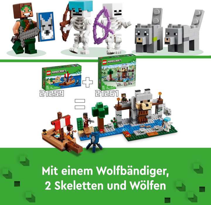 LEGO Minecraft Die Wolfsfestung, Action-Spielset mit Skeletten und Festung zum Erkunden, Geschenk fü