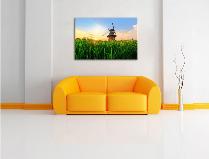 Pixxprint schöne Windmühle auf dem Feld als Leinwandbild/Grösse: 100x70 cm/Wandbild/Kunstdruck/ferti