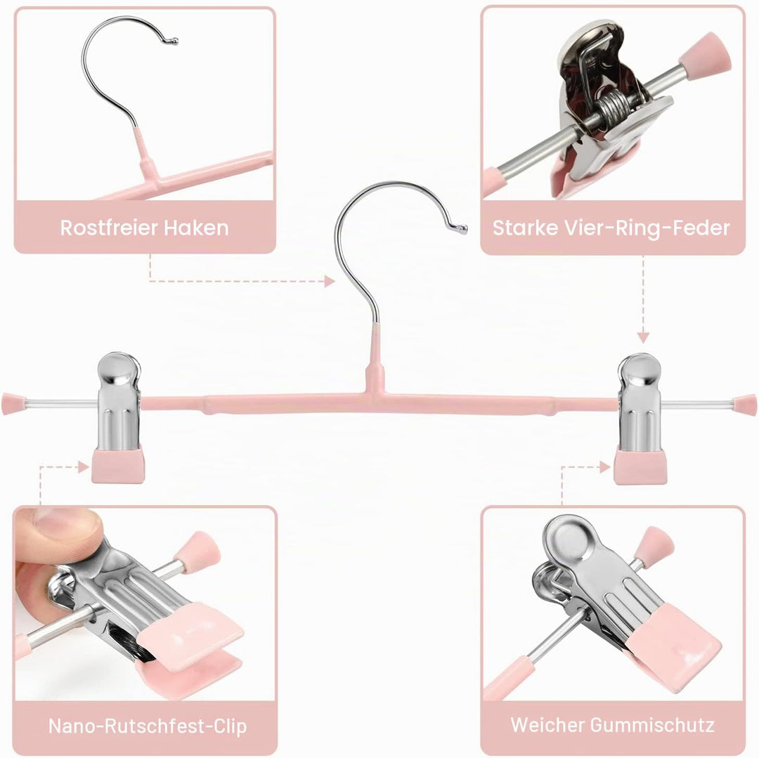 Dünne Hosenbügel, GUANJUNE rutschfeste Hosenbügel mit Verstellbaren Clips, Platzsparende Kleiderbüge