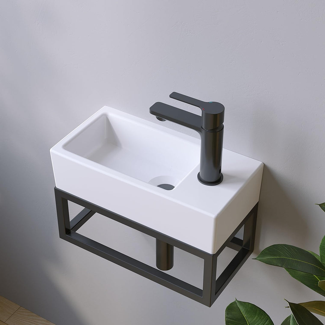 Waschbecken Keramik Waschtisch Hängewaschbecken klein Handwaschbecken Weiss Eckig 40 x 20 cm Badezim